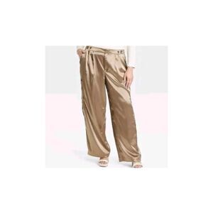 Women's High-Rise Satin Cargo Pants - A New Day Muddy Brown Size 14